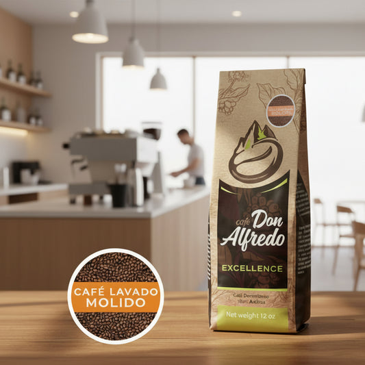 Cafe Don Alfredo Excellence coffee package on a textured surface