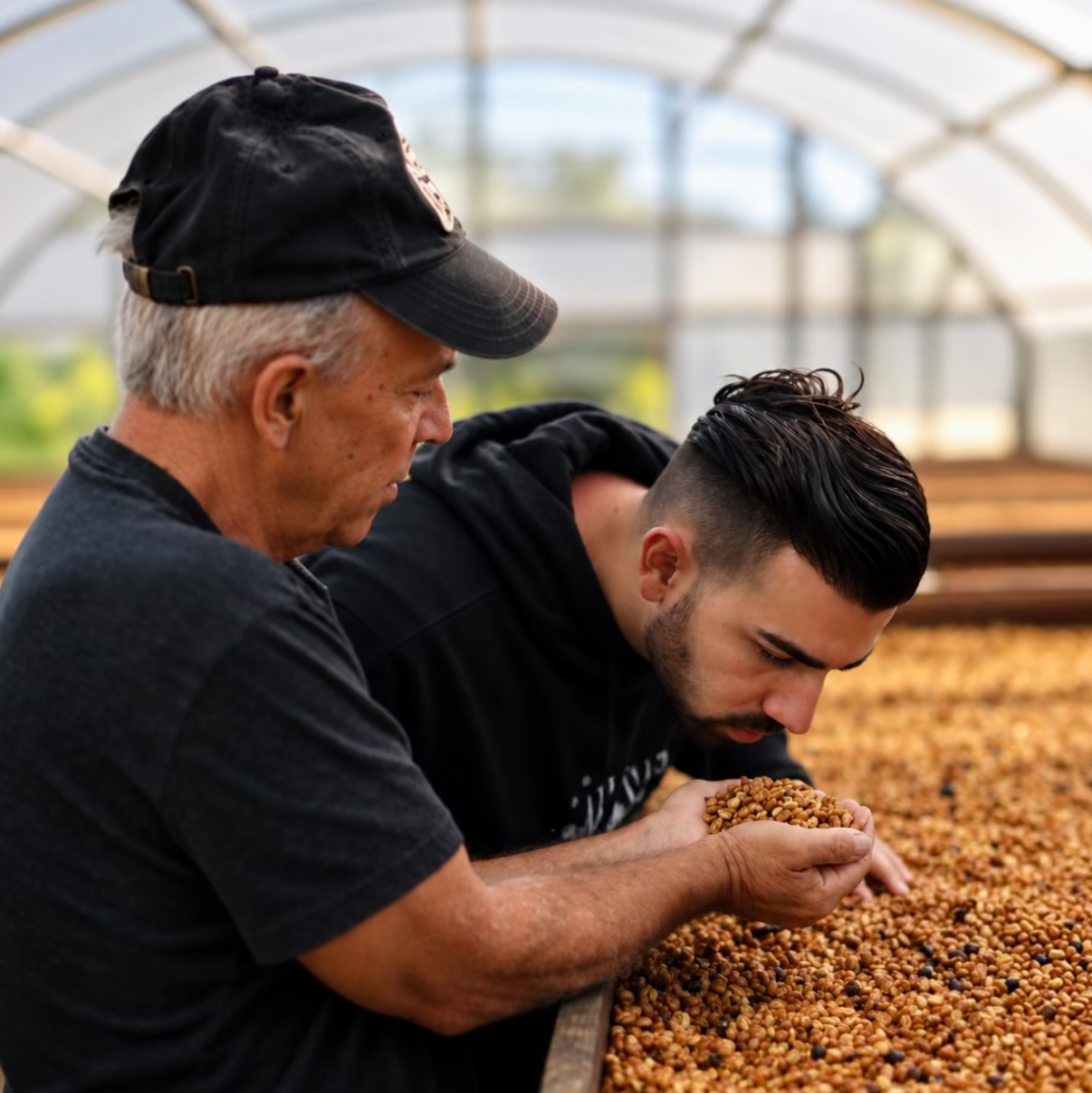Don Alfredo Diaz walking us through the coffee processing at the Drying Facility.